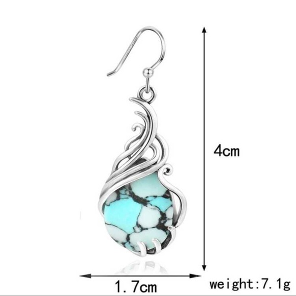 New Gift Box Handmade Turquoise Drop Dangle Earrings - Picture 4 of 6